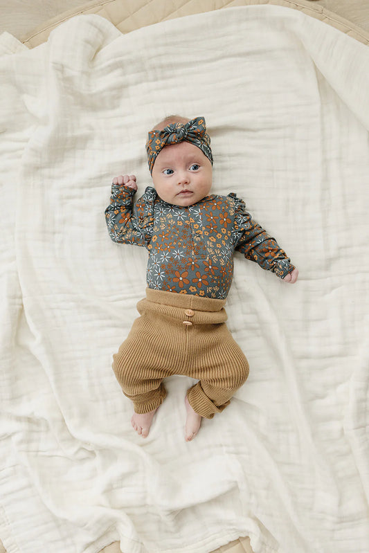Ruffle Bamboo Onesie - Navy Floral