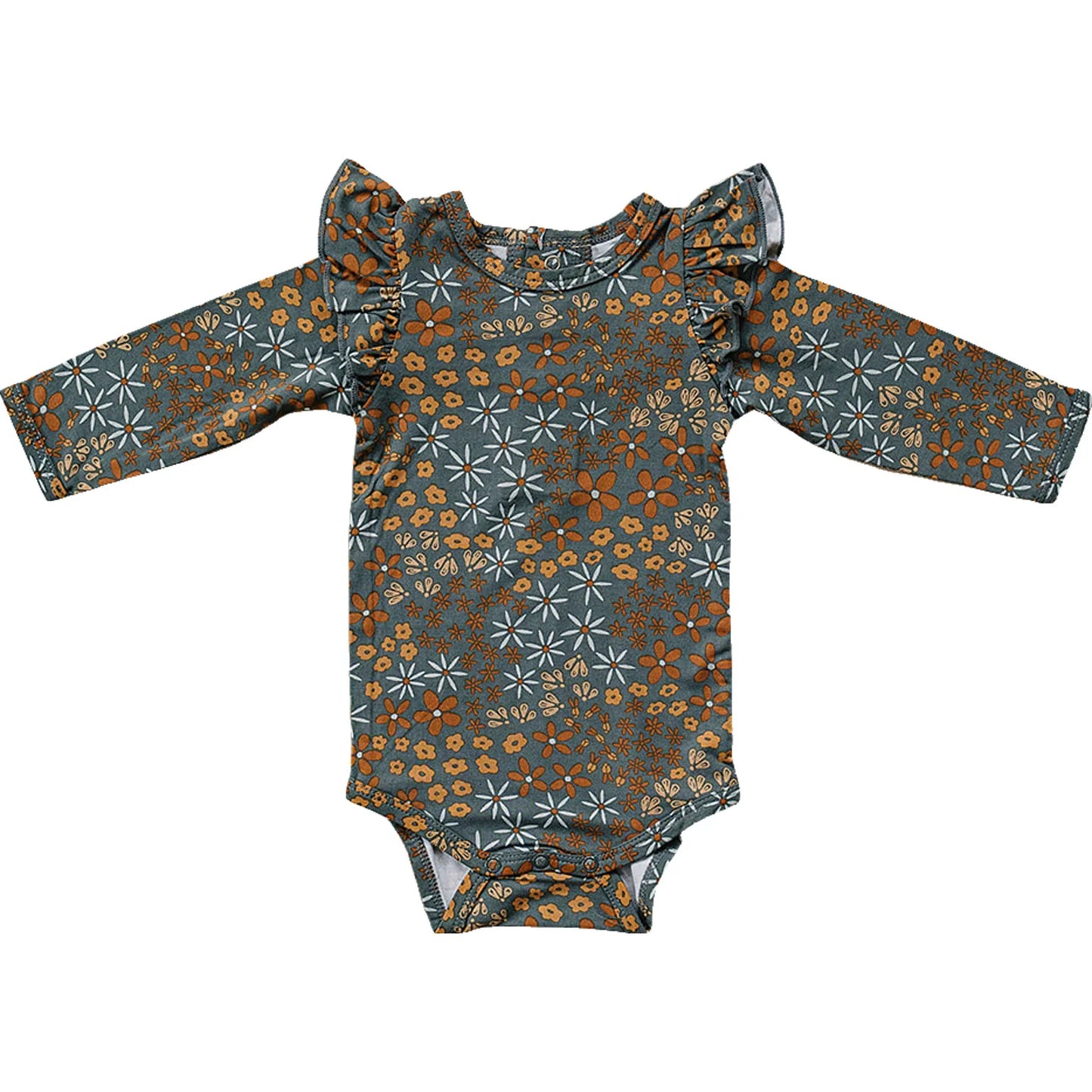 Ruffle Bamboo Onesie - Navy Floral