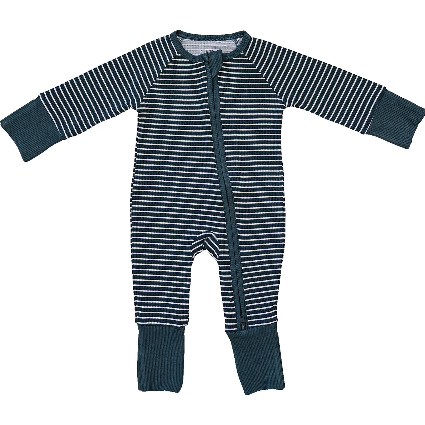 Ribbed Bamboo Zipper - Navy Stripes