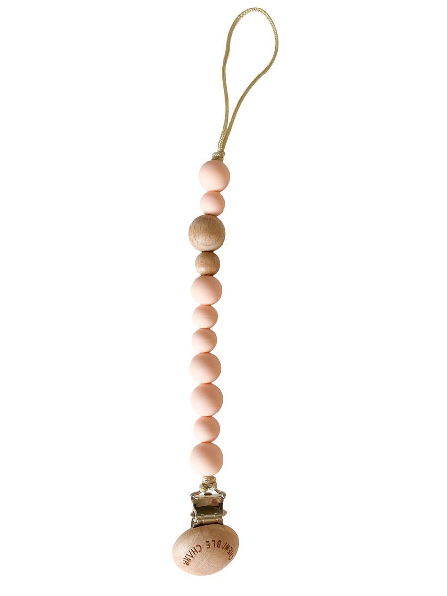 Classic Pacifier Clip - Wood + Pale Blush