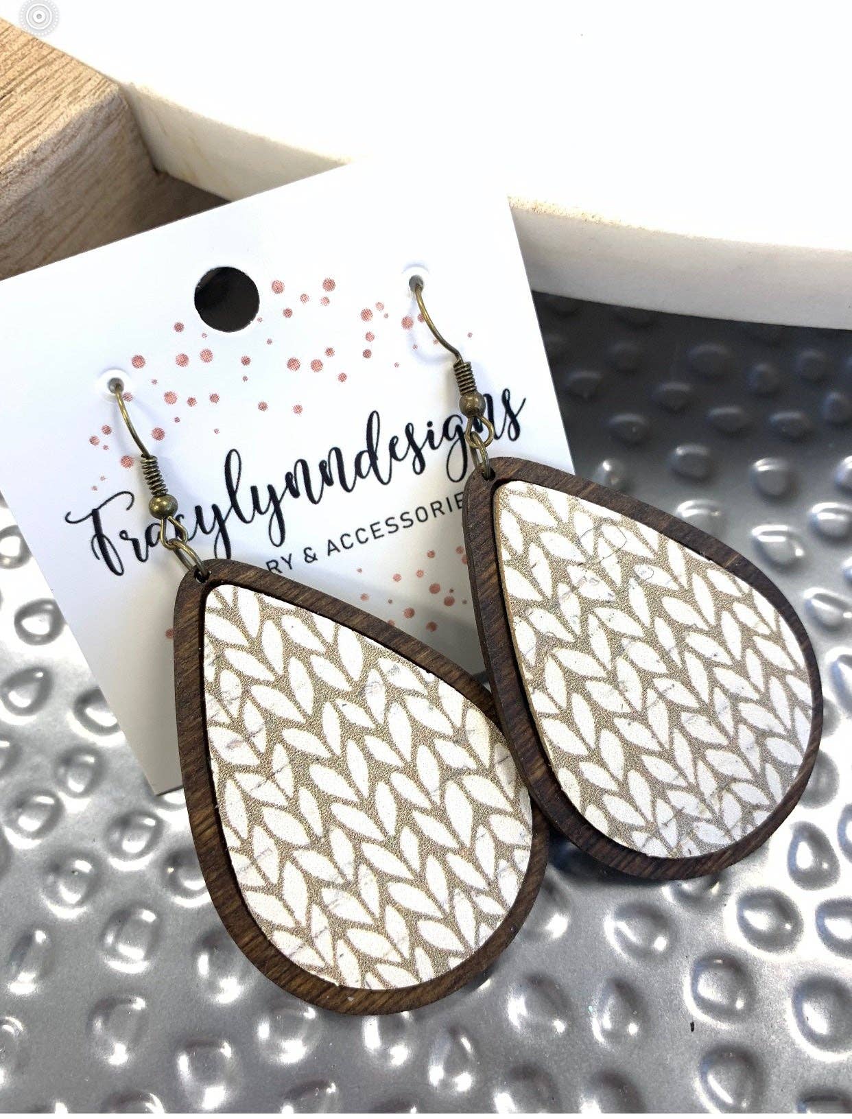 Knitted Wood Teardrop Earrings