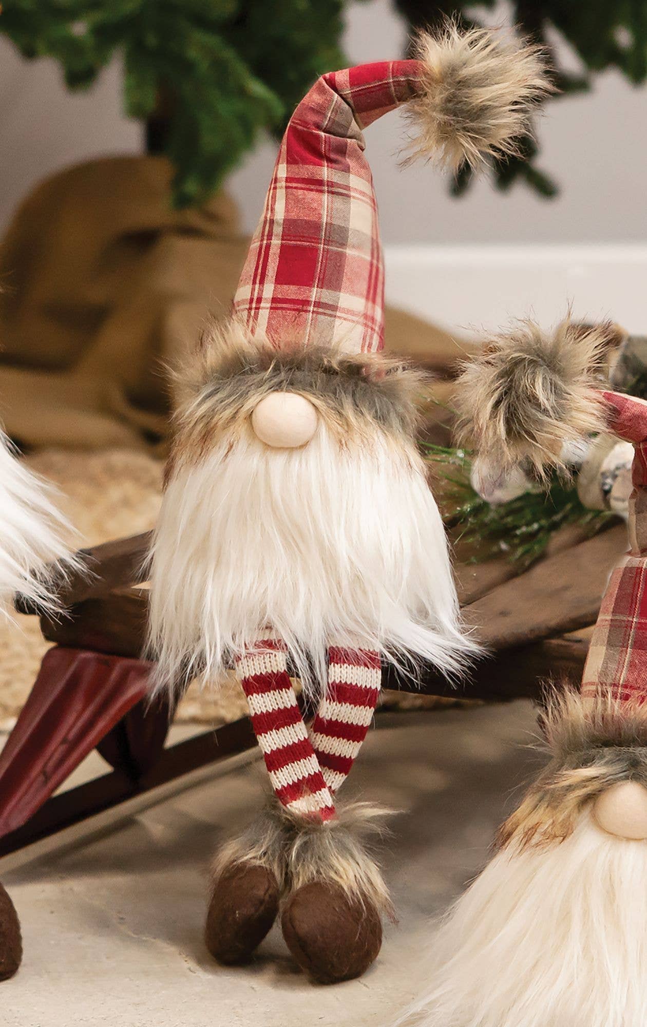 Dangle Leg Santa Gnome -Red Plaid