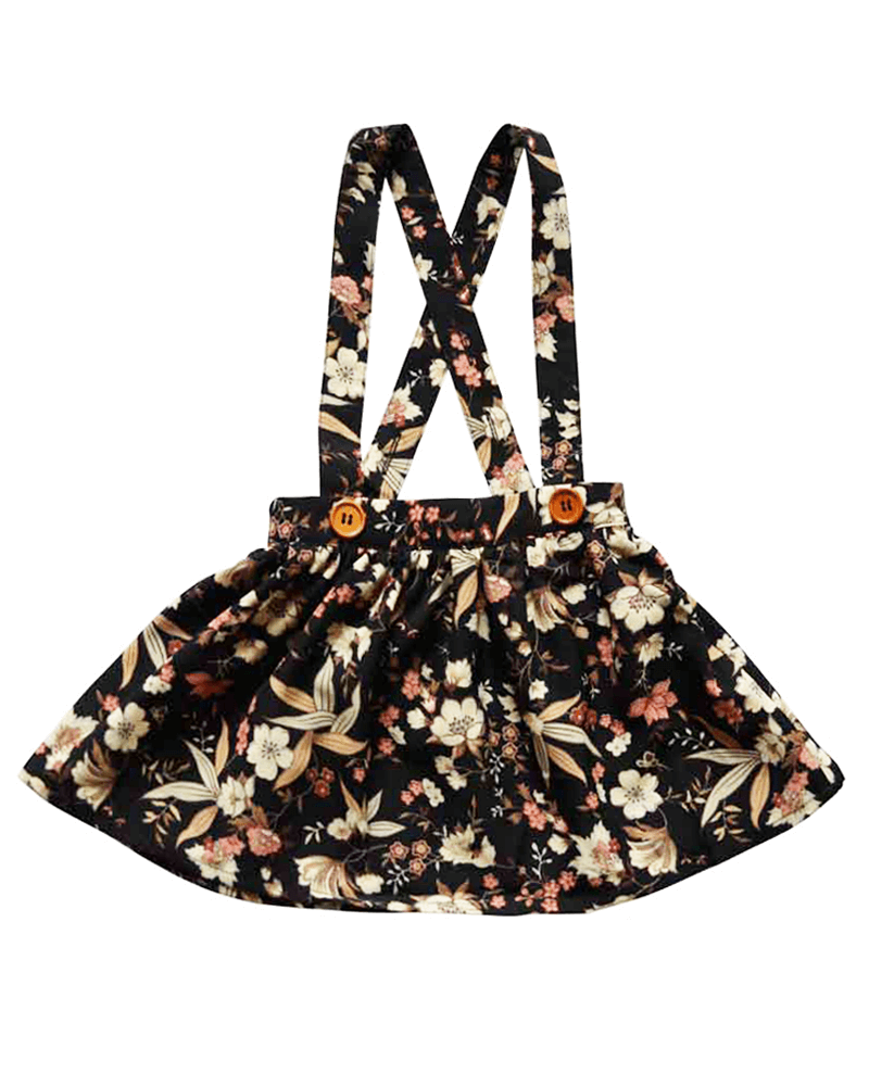 Black Floral Suspender Skirt