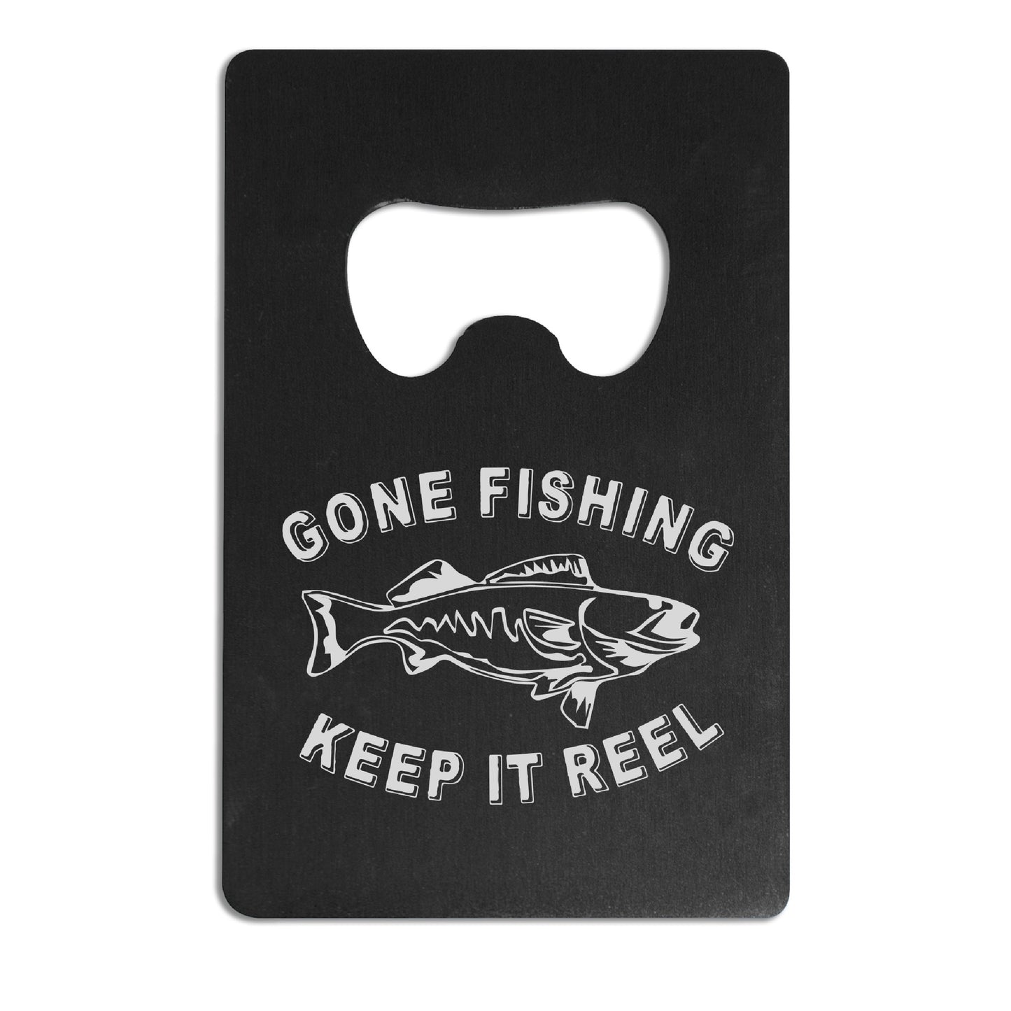 Black Aluminum Bottle Opener - Gone Fishing