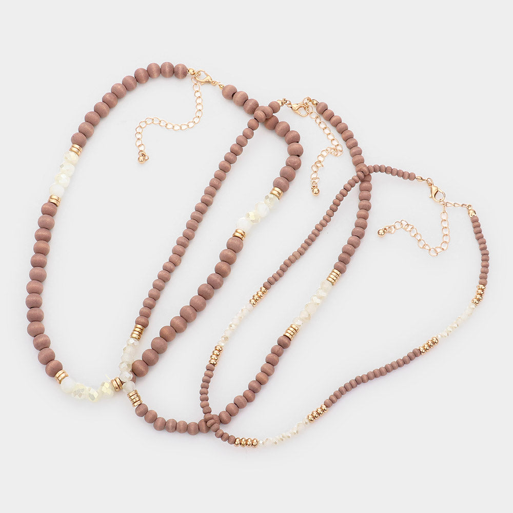 Wood Tiered Necklace - Gold/Frost