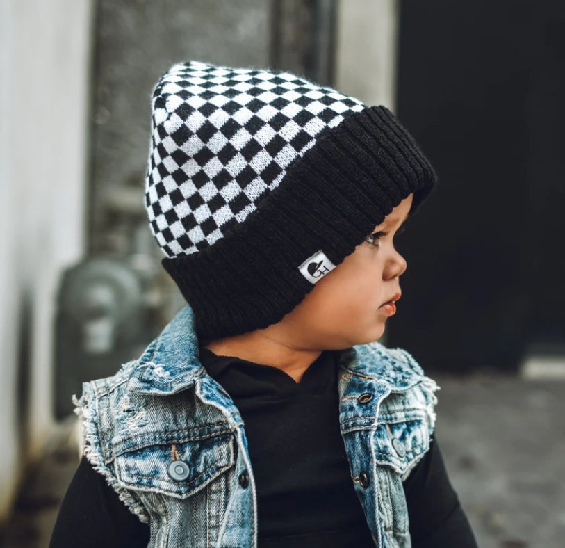 Beanie - B&W Check {kid}