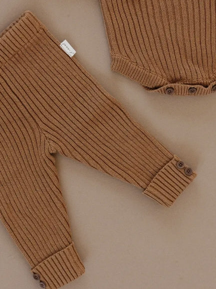 Button Side Knit Pants - Caramel