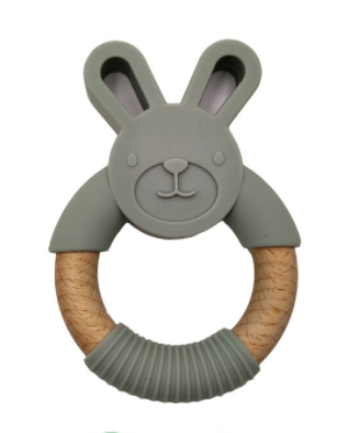 Silicone + Wood Bunny Teether Slate