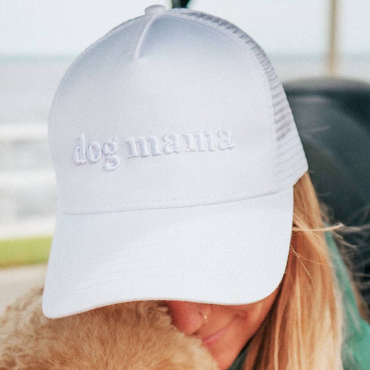Dog Mama Embroidered Trucker Hat: White