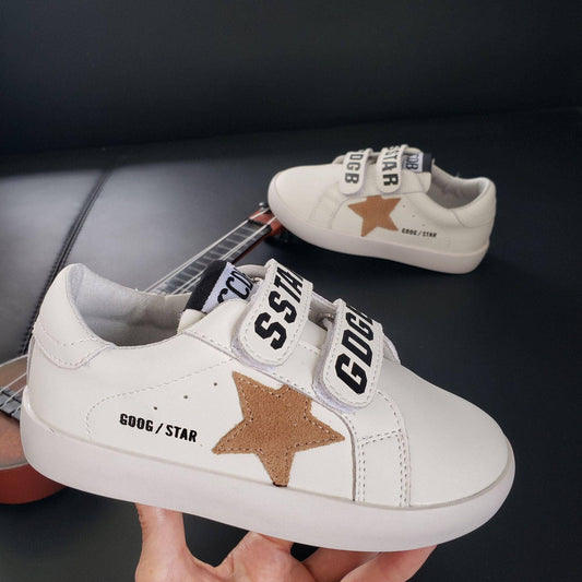 White Velcro Tan Star Sneakers