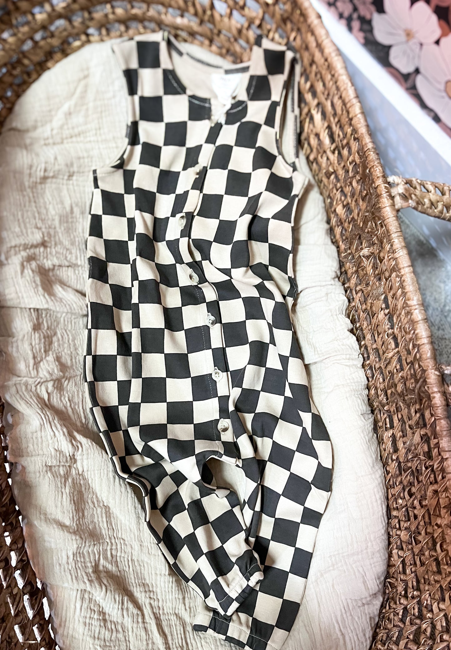 Jumpsuit Romper - Tiramisu/Black Checkerboard