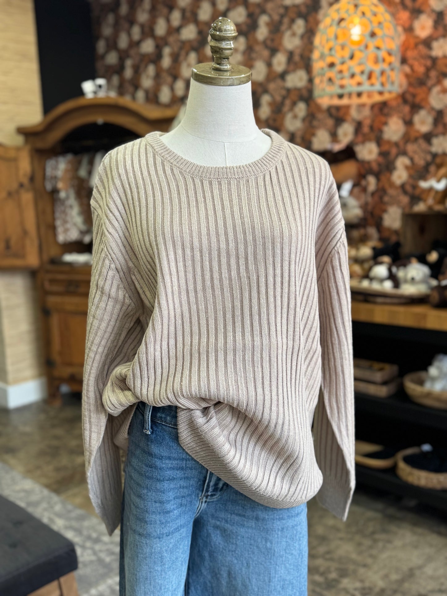 Curved Hem Sweater - Light Mocha