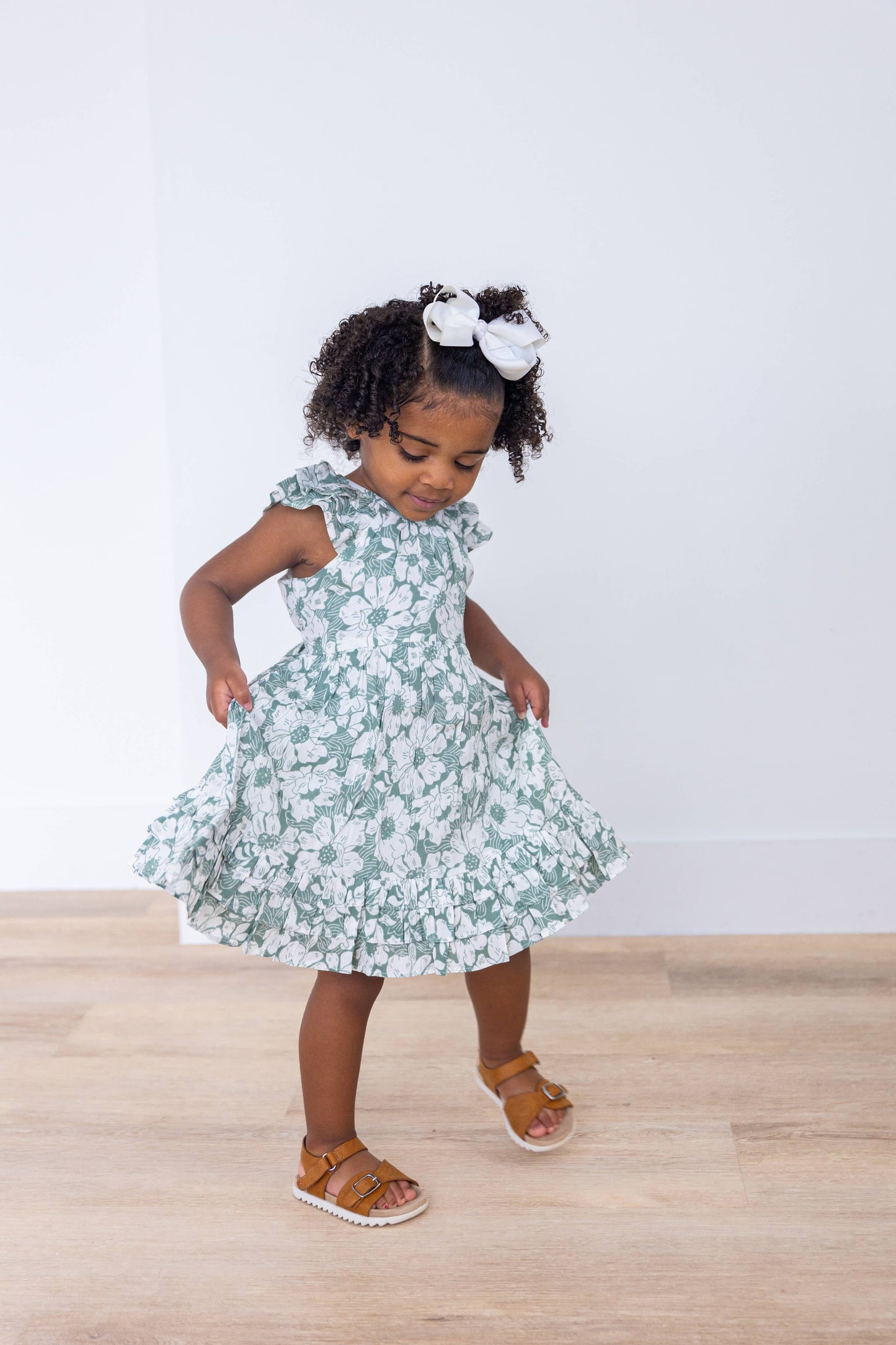 Ruffled Dress & Bloomers - Sage Green Floral