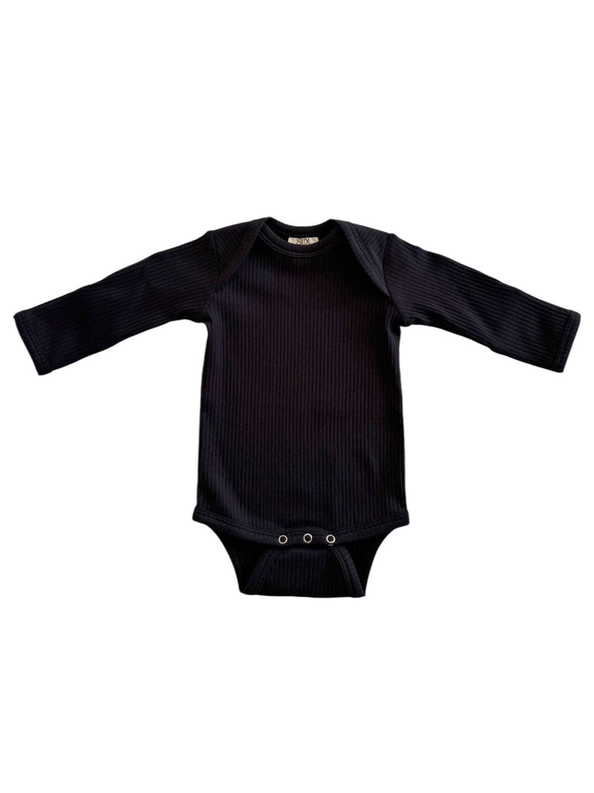 Organic Ribbed Long Sleeve Bodysuit - Black