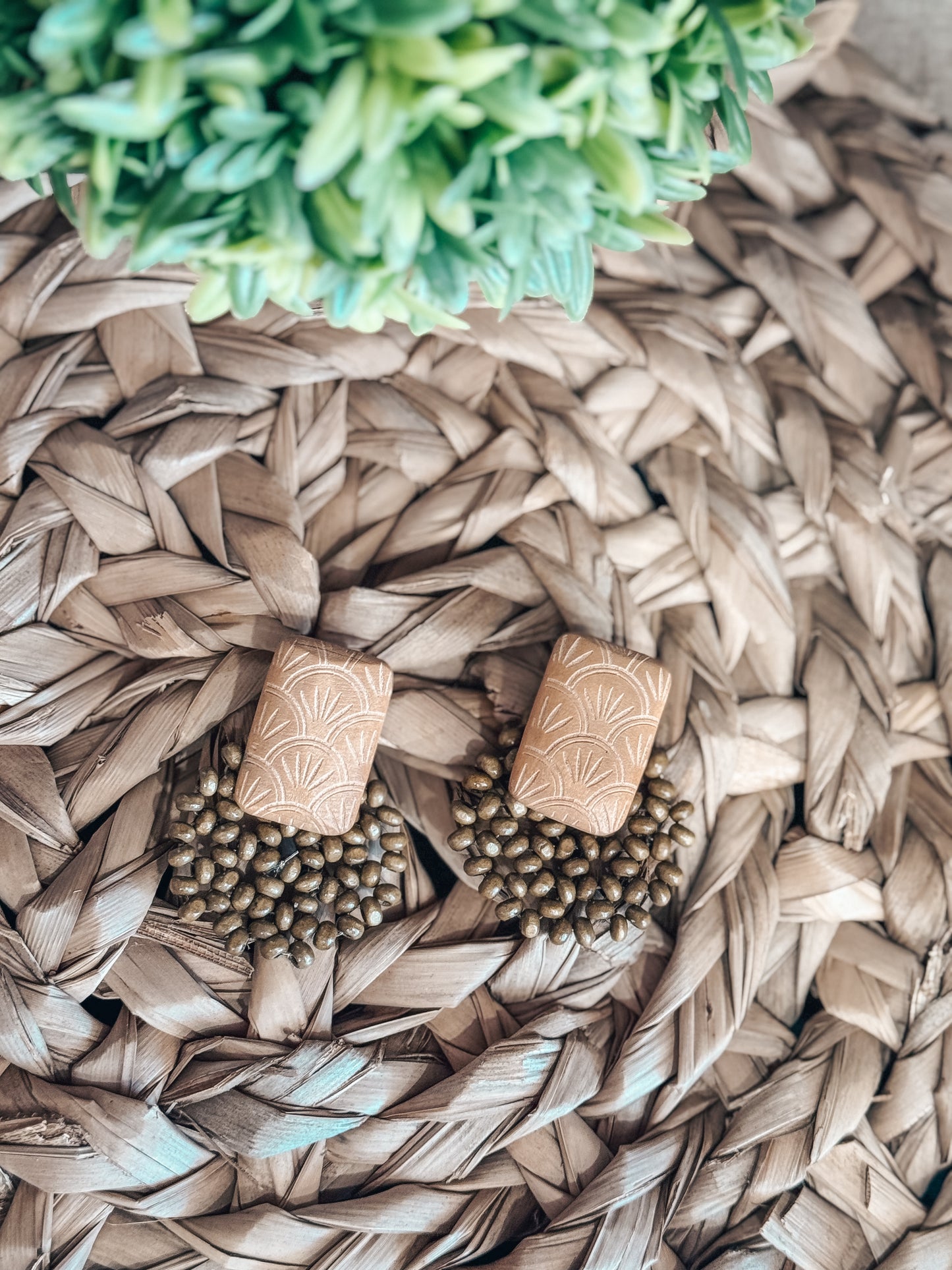 Rattan Wooden Earrings - Coffee Brown