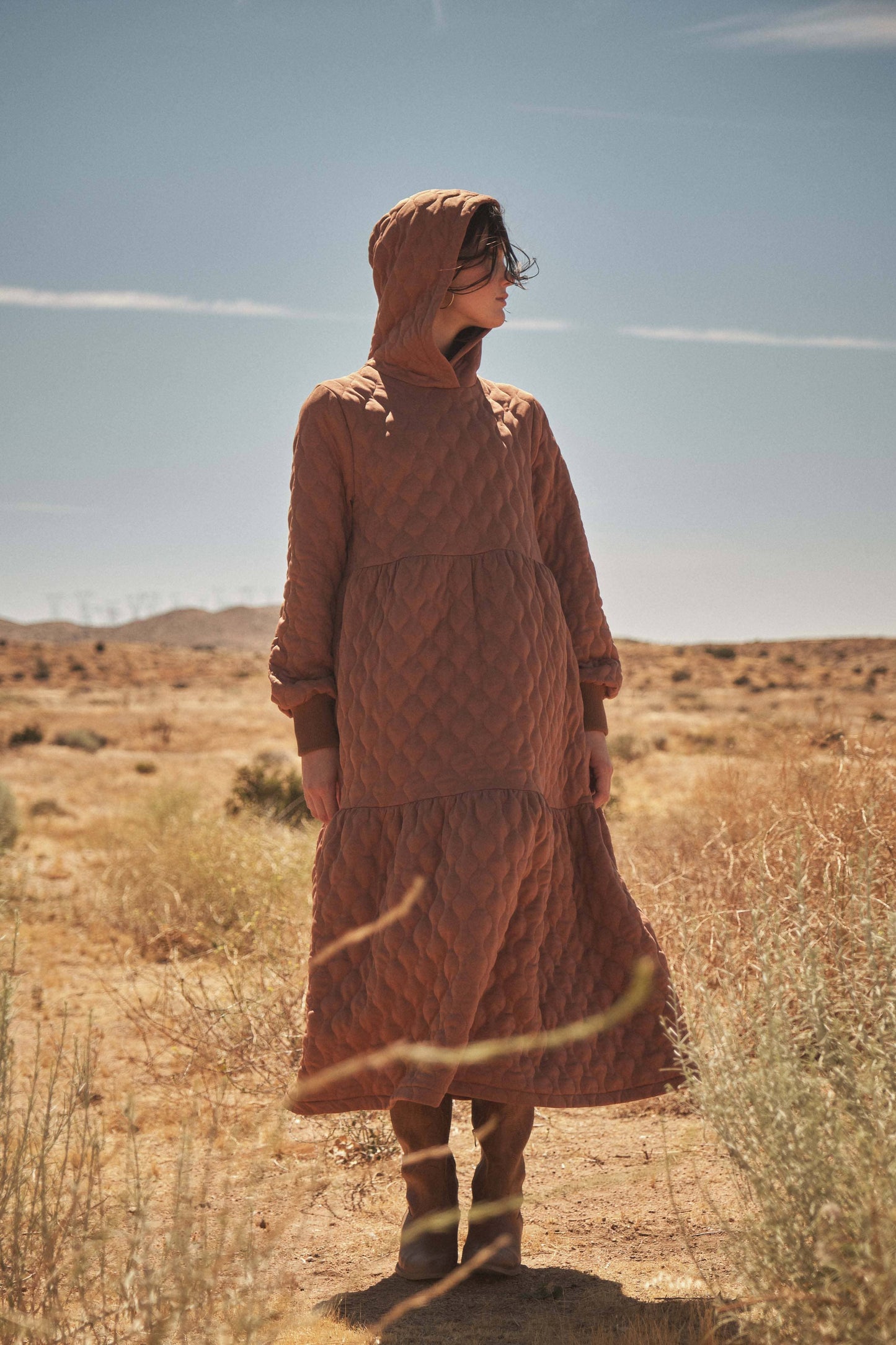 Quilted Maxi Dress with Hoodie | Mocha