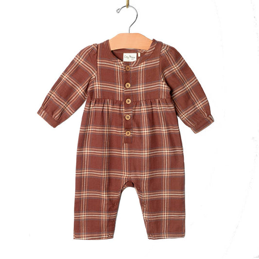 Henley Long Sleeve Romper - Fall Rust