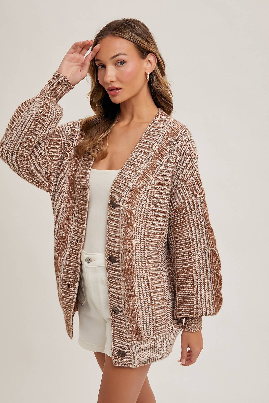 Cable Knit Cardigan - Brown