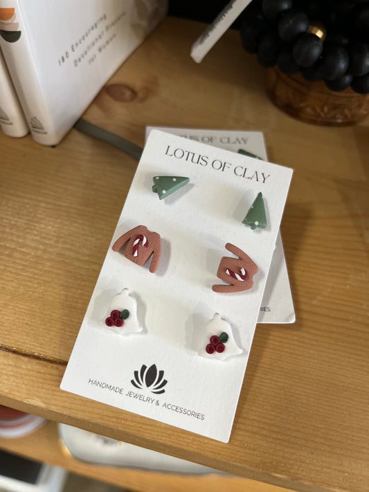 Christmas Clay Earrings - Tree/Bell/Sweater