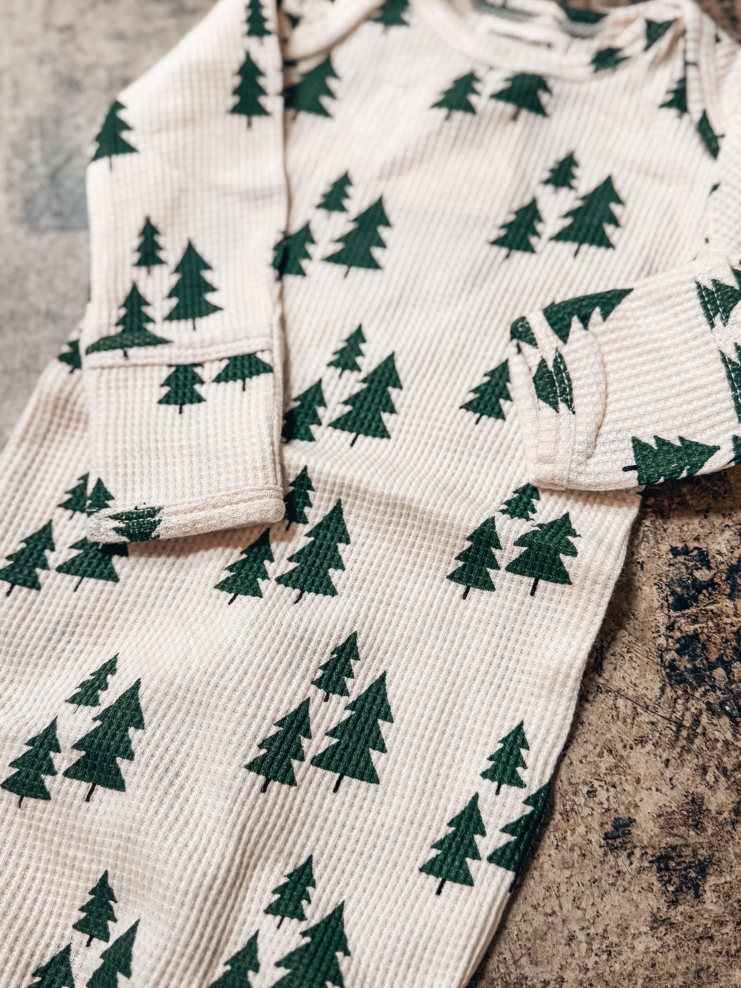 Knotted Organic Waffle Gown - Forest Trees