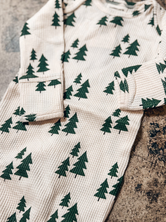 Knotted Organic Waffle Gown - Forest Trees