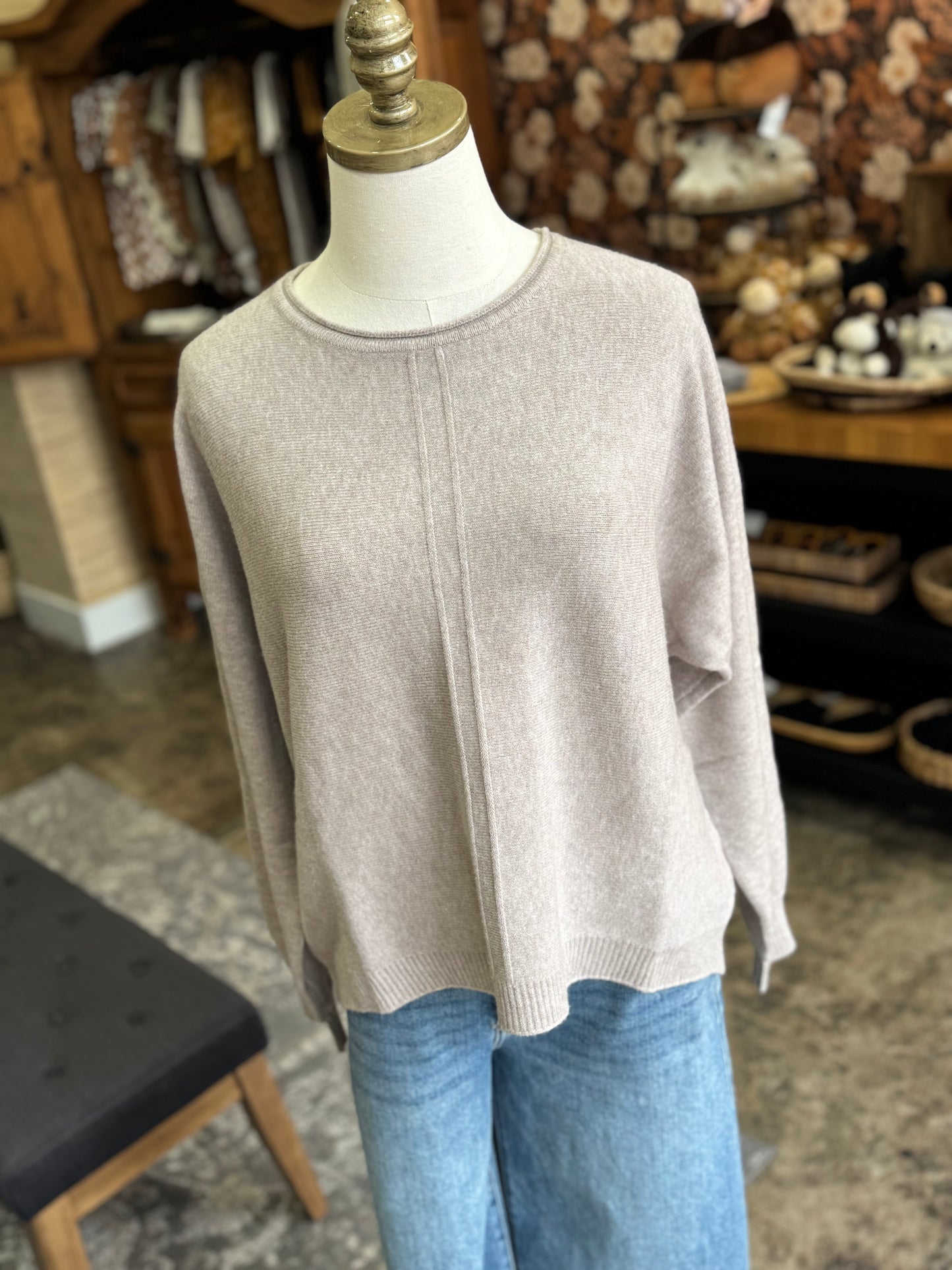 Front Seam Sweater - Heather Mocha