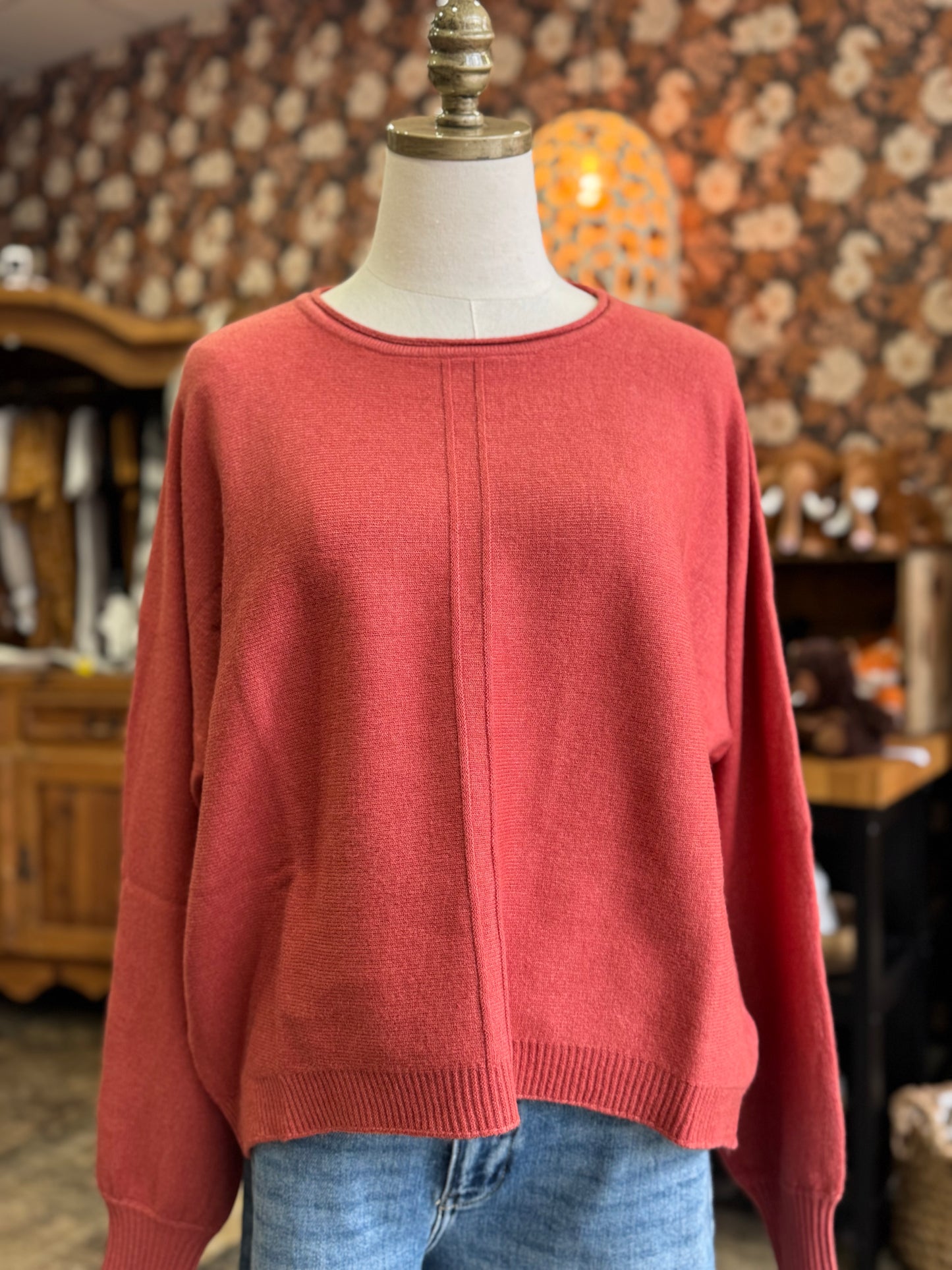 Front Seam Sweater - Heather Rust