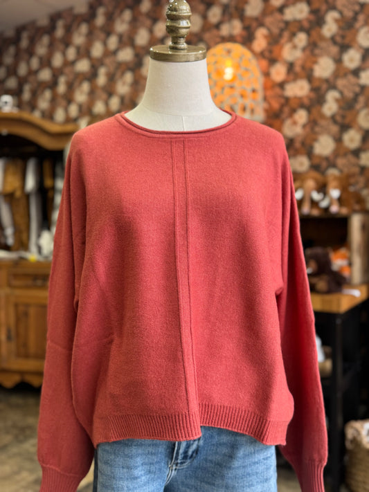 Front Seam Sweater - Heather Rust
