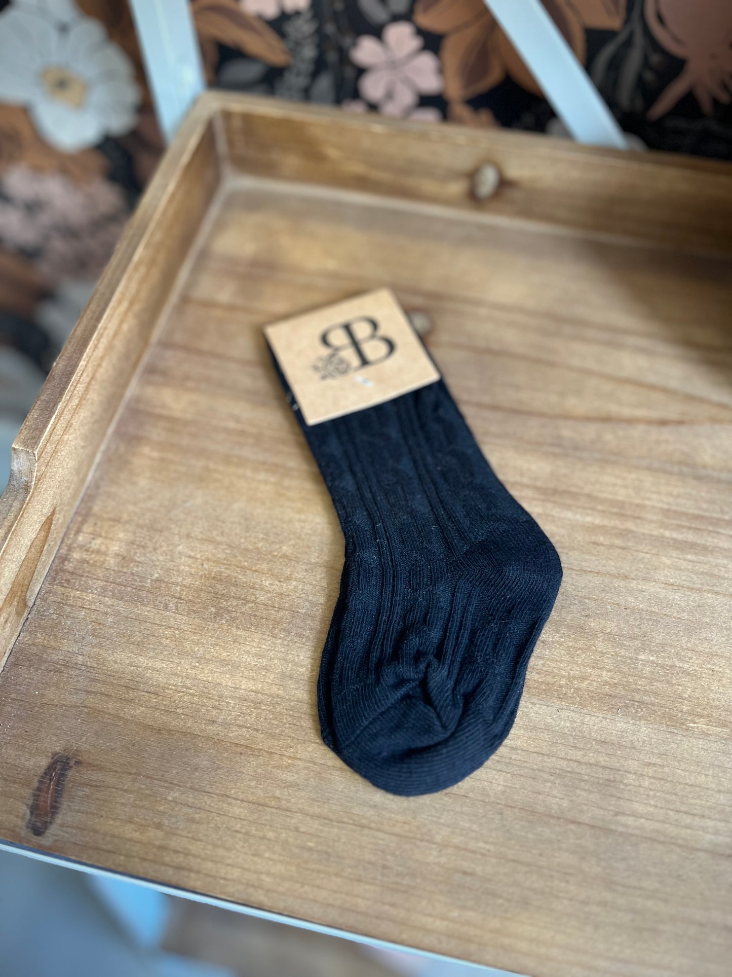 Pepper Knee High Cable Knit Socks - Black