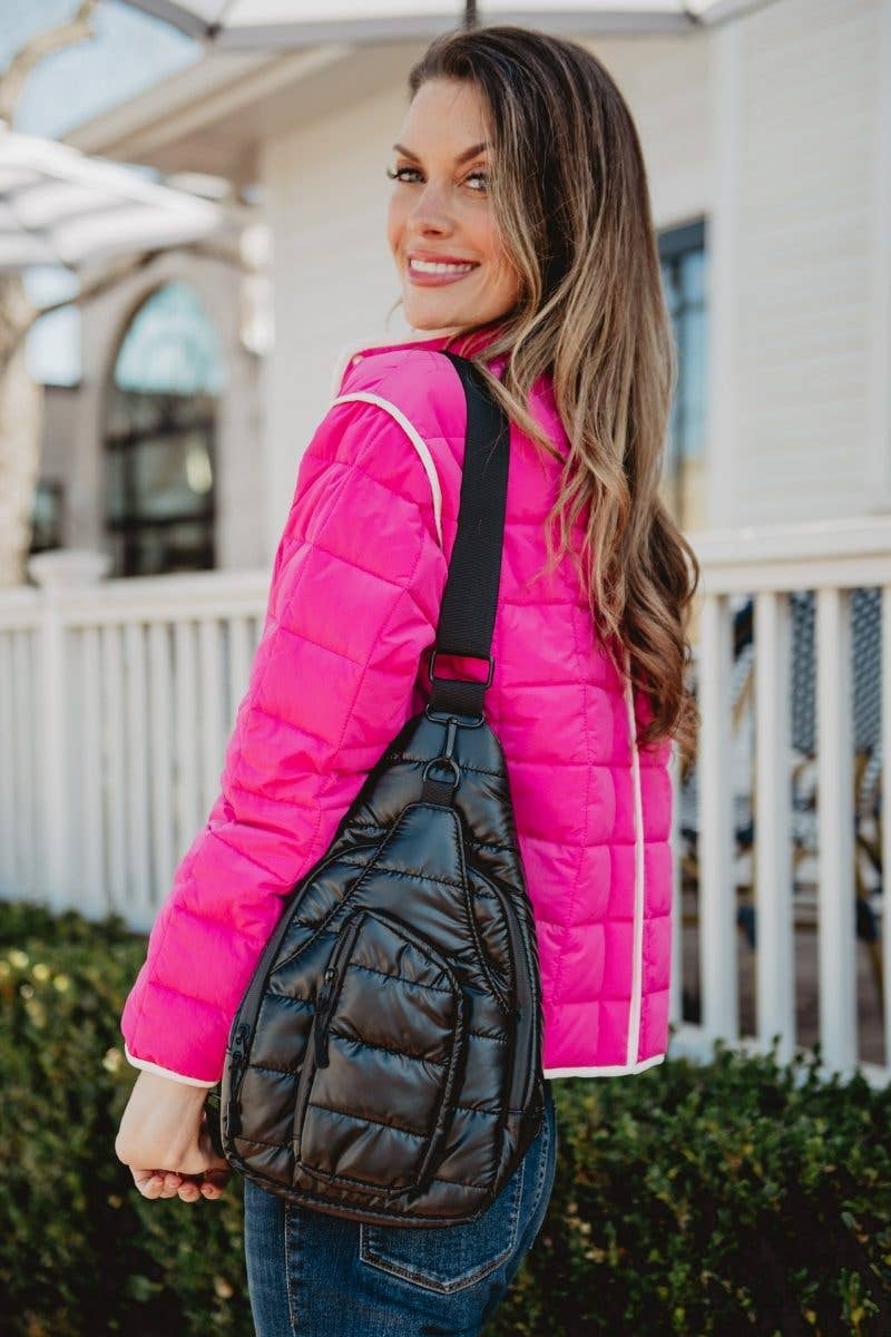 Quilted Sling Bag - Metallic Black