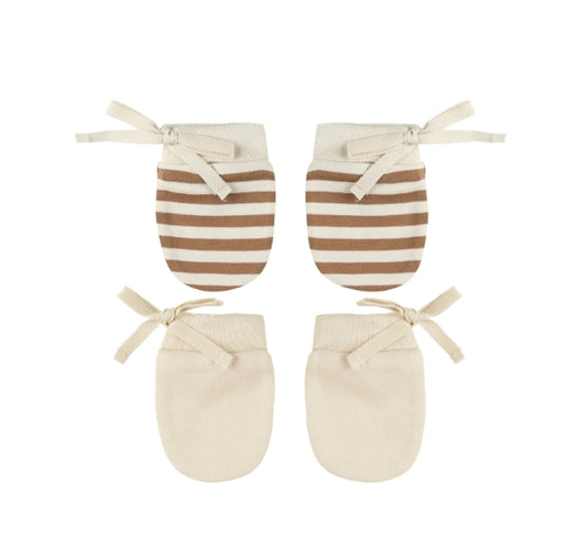 No Scratch Mitten Set - Cinnamon Stripe/Natural