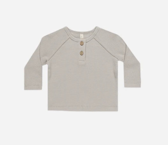 Henley Knit Waffle Print Top - Fog