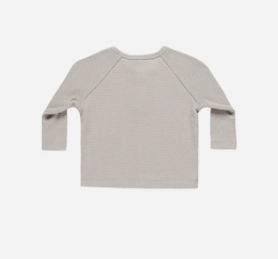 Henley Knit Waffle Print Top - Fog