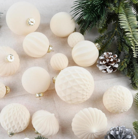 Velvet Ball Ornaments - Cream