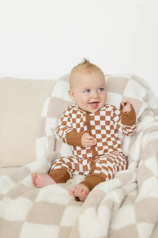 Ribbed Bamboo Zipper - Rust Checkered