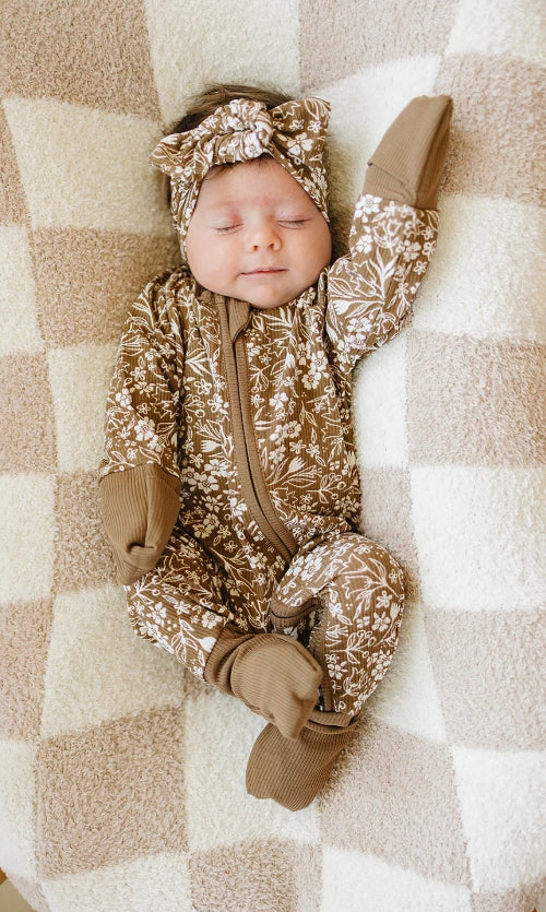 Ribbed Bamboo Zipper - Brown Floral