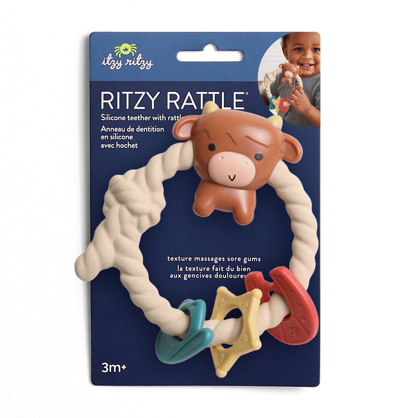 Ritzy Rattle™ Silicone Teether Rattle - Highland Cow