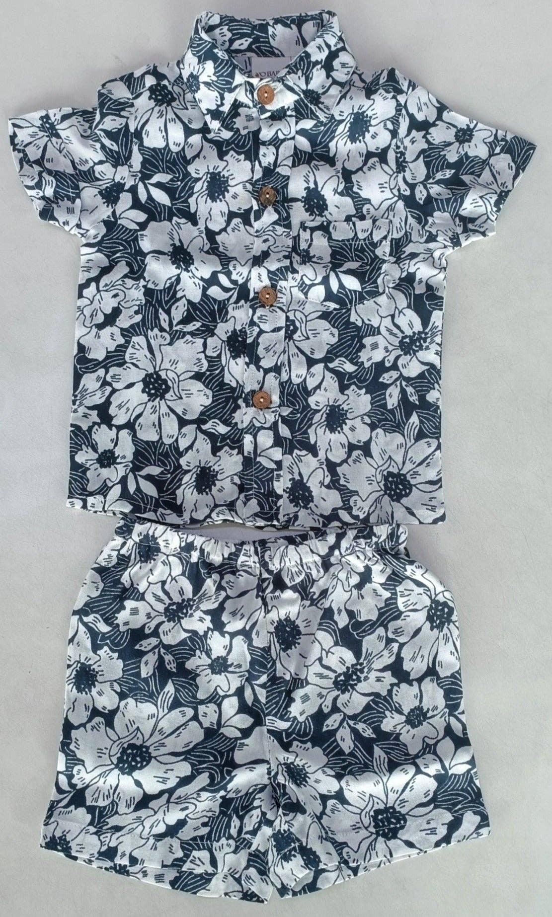 Boys Shirt & Shorts Set - Black Floral