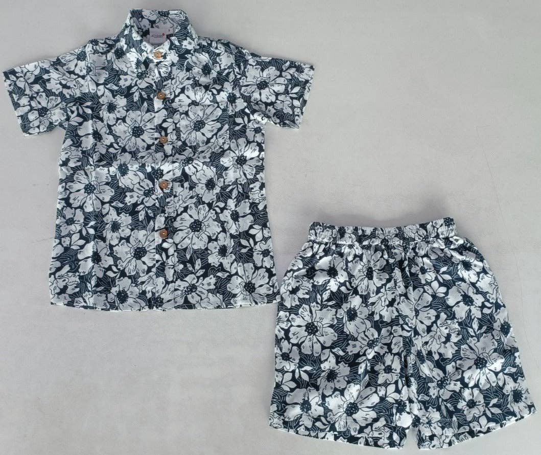 Boys Shirt & Shorts Set - Black Floral