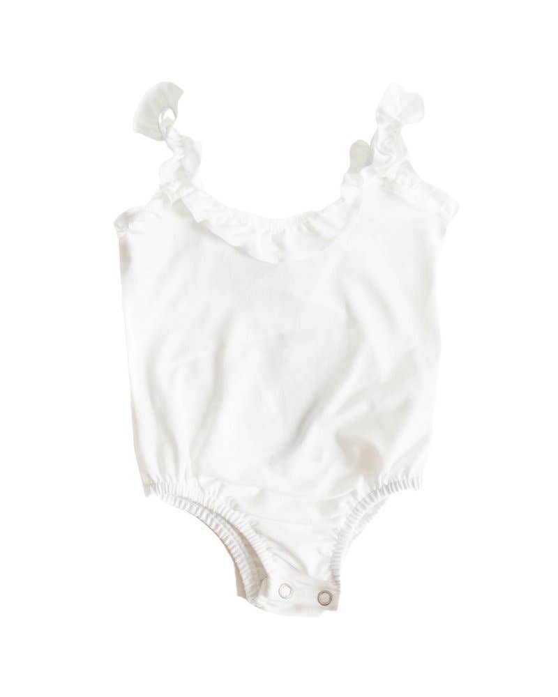 Lylah Ruffle Tank Leotard - White