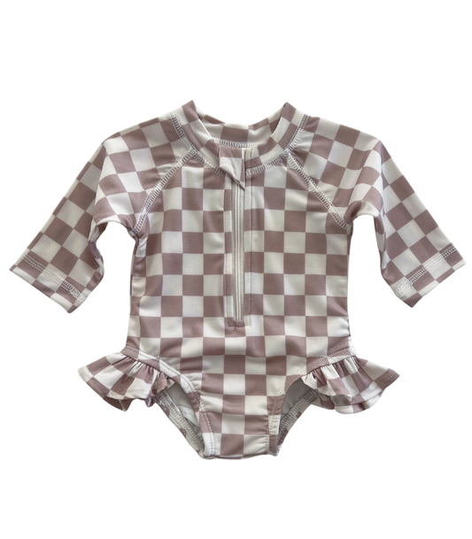 Rashguard Swimsuit - Tiramisu Checkerboard
