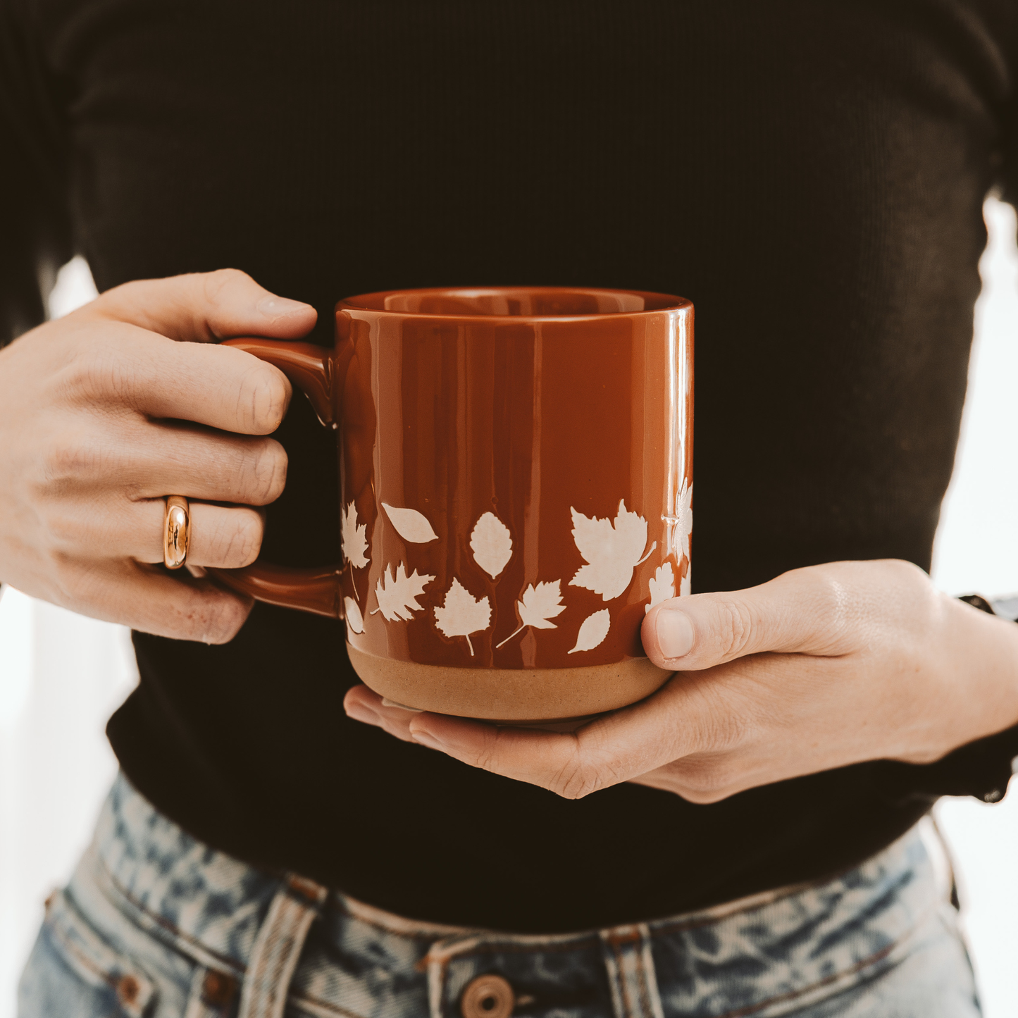 Stoneware Coffee Mug - Fall Leaves