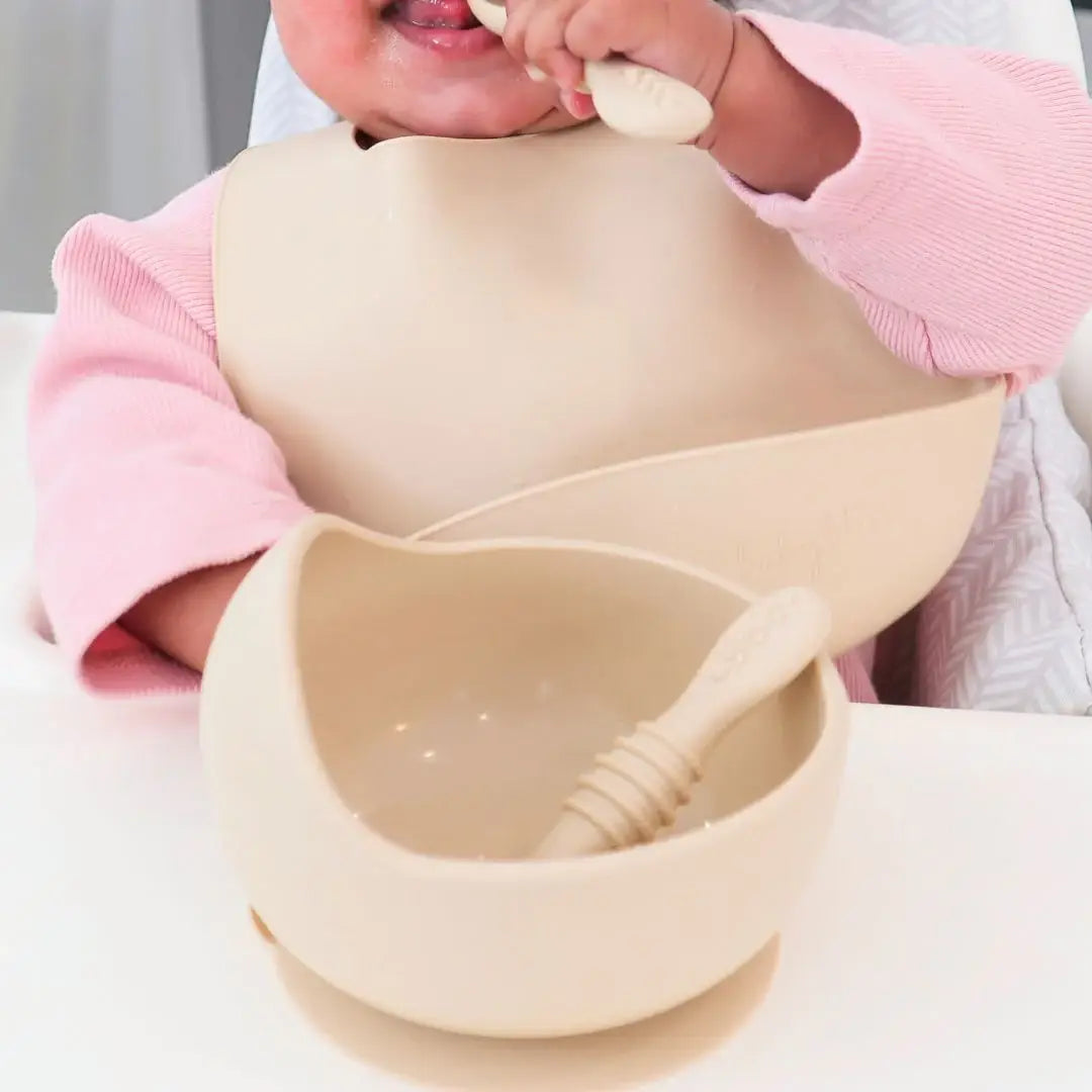 Suction Bowl & Spoon - Almond