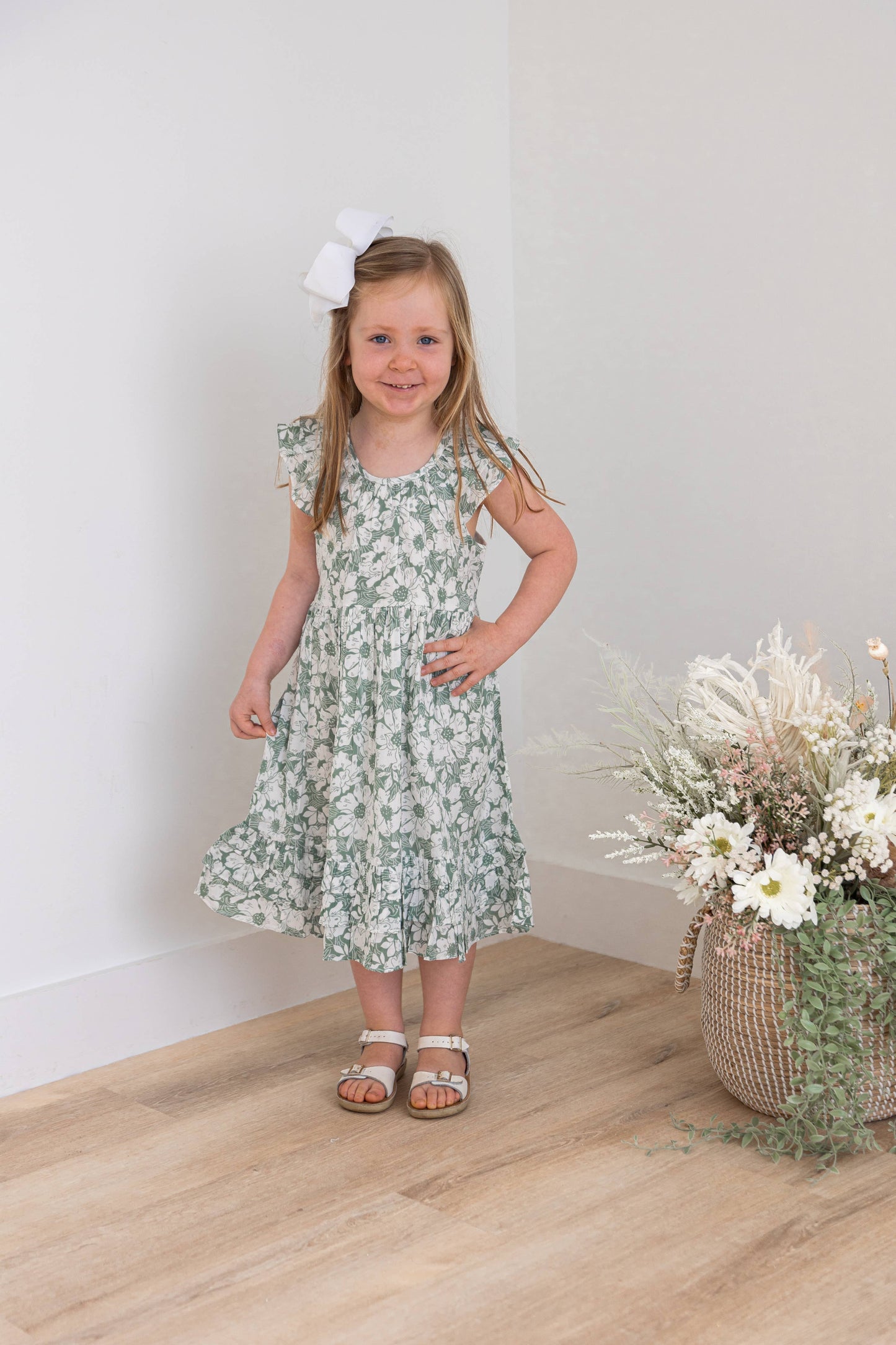 Ruffled Dress & Bloomers - Sage Green Floral
