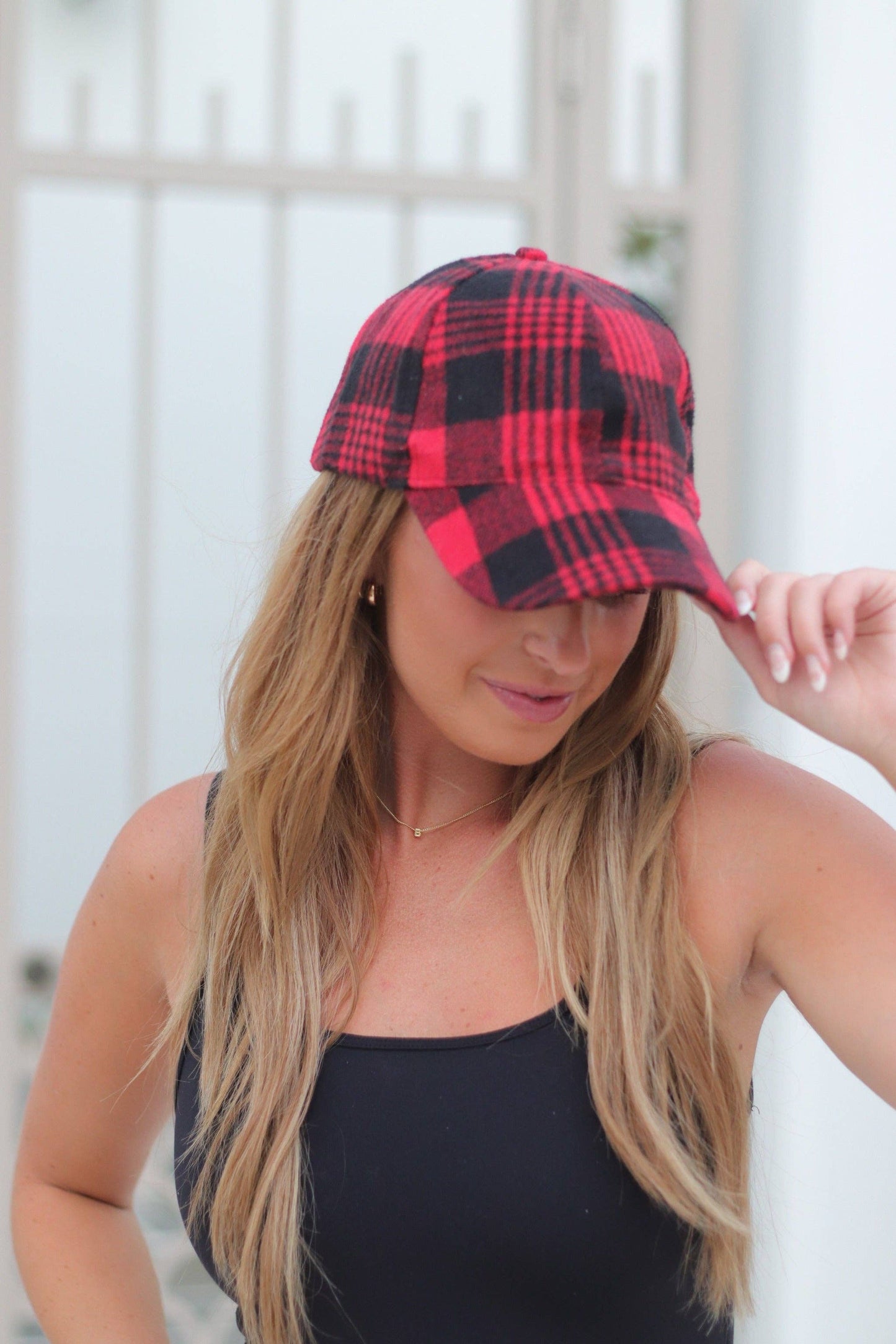 Baseball Hat - Red/Black Plaid Flannel