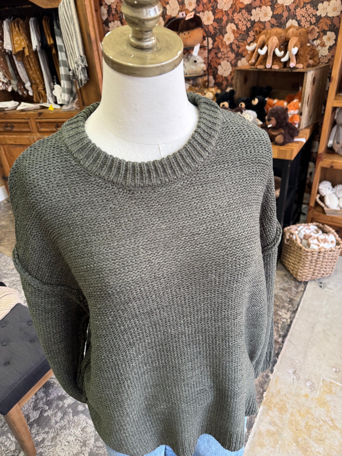 Exposed Seam Sweater - Dark Olive