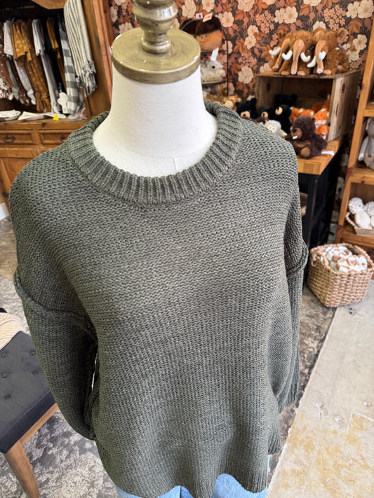 Exposed Seam Sweater - Dark Olive