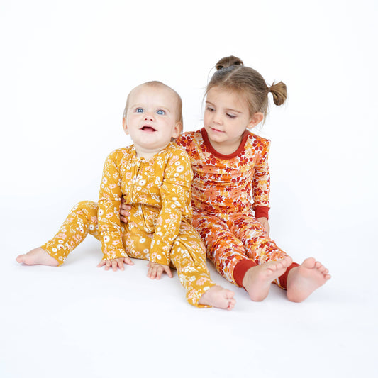Bamboo Baby Pajamas: Mustard Floral
