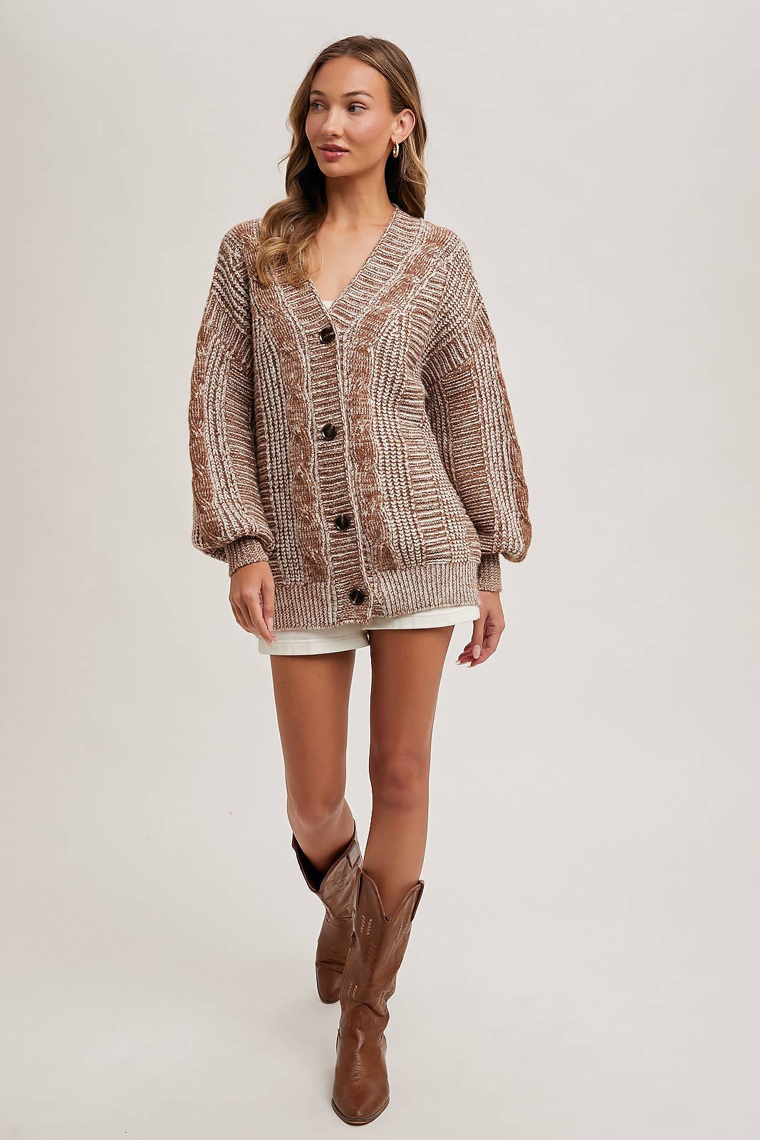 Cable Knit Cardigan - Brown