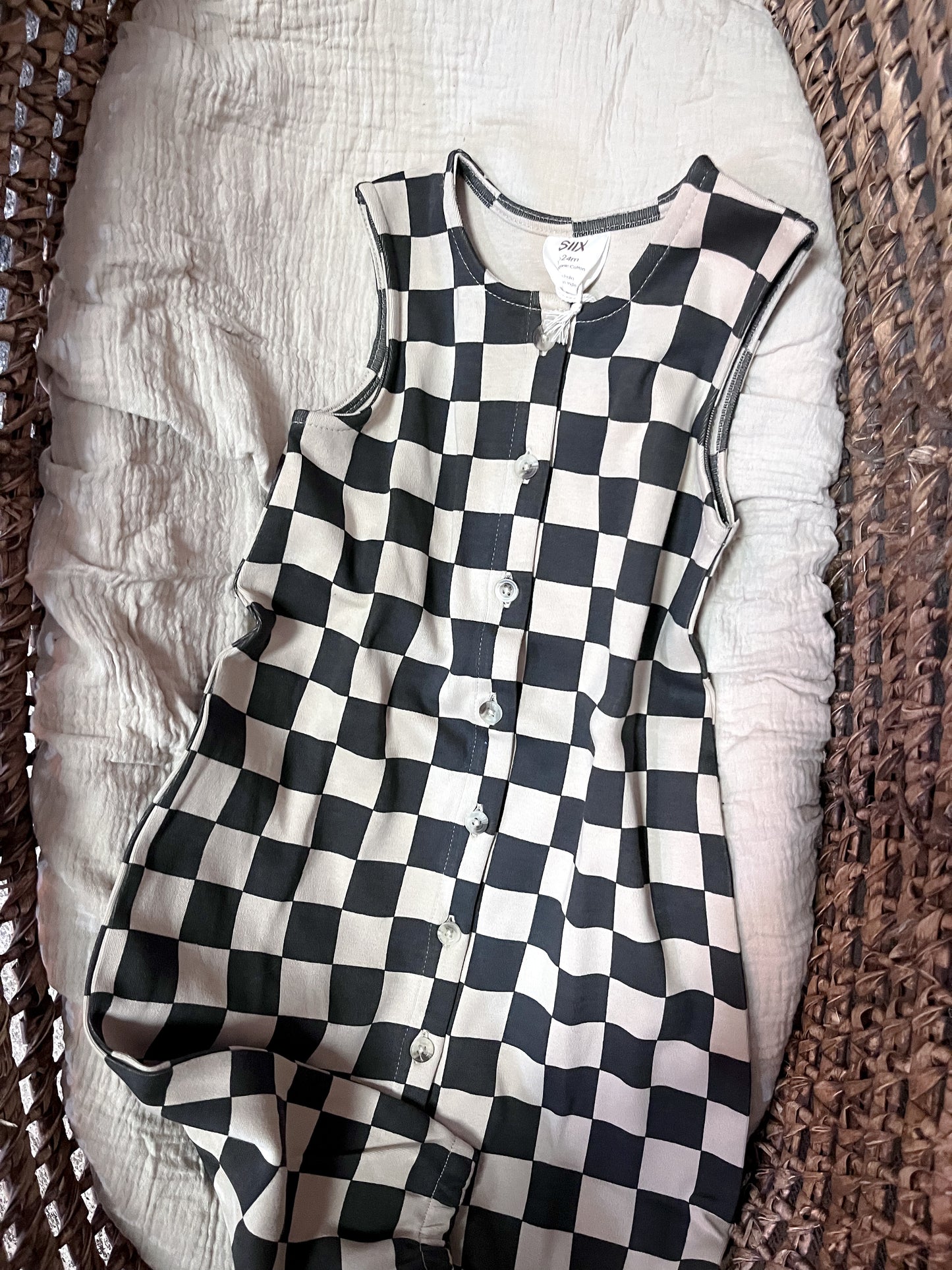 Jumpsuit Romper - Tiramisu/Black Checkerboard